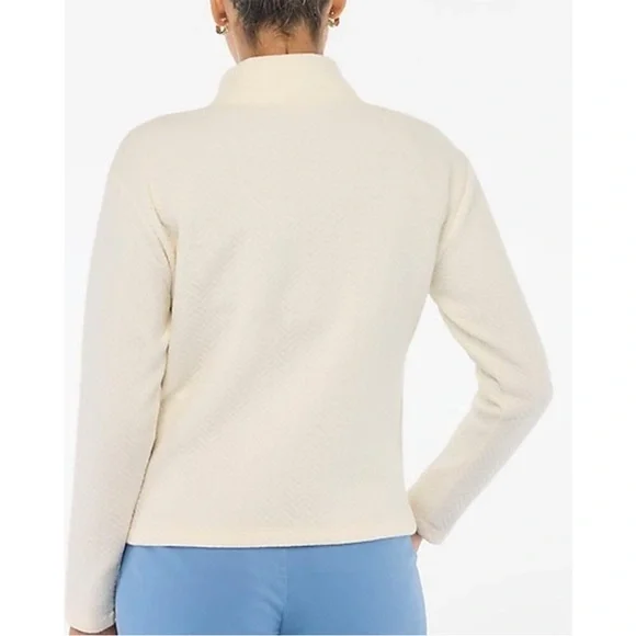 NWT J. Crew Ivory Herringbone Quilted Mock Neck Sweatshirt Small Snap Side - Picture 4 of 16